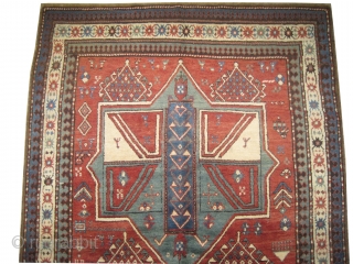 
 	

Fachralo-Kazak Caucasian, knotted circa in 1885 antique, collectors item, 243 x 156 (cm) 8'  x 5' 1"  carpet ID: V-53
High pile, in perfect condition, the black color is oxidized,  ...