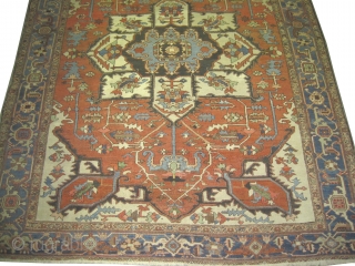 

Serapi Heriz Persian, antique,  382 x 300 (cm) 12' 6" x 9' 10"  carpet ID: P-1286
In good condition, the black knots are oxidized, the background color is rust, the surrounded  ...