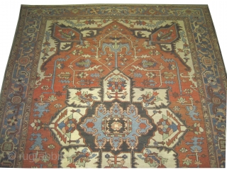 

Serapi Heriz Persian, antique,  382 x 300 (cm) 12' 6" x 9' 10"  carpet ID: P-1286
In good condition, the black knots are oxidized, the background color is rust, the surrounded  ...