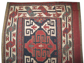 


Fragment Soumak Caucasian, woven circa 1890 antique, collectors item, 41 x 93 cm, ID: A-276
Woven with Soumak technique and hand spun wool, the white color is cotton, the black color is oxidized,  ...