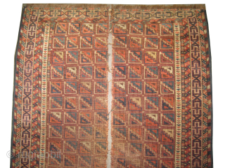 

Yomut Turkmen fragment, knotted circa 1870, antique, collectors item, 100 x 140 cm,  ID: SA-1227

Vegetable dyes, the black knots are oxidized, the knots are hand spun wool, the warp and the  ...