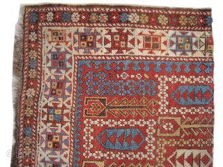 Fragment Gendja Caucasian knotted circa 1890 antique, collectors item, a pair of fragment, 63 x 119 cm,  ID: UOE-20
Vegetable dyes and certain knots are camel hair, the black knots are oxidized,  ...