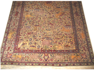 Our new website: www.madayancarpets.ch 

Indian carpet, semi-antique, 140 x 211 cm, ID: HK-1
Signed, hunting design, very finely knotted circa 300’000 knots in square meter, the background color and the surrounded large border  ...
