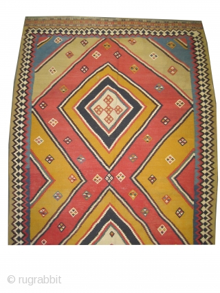 	
Qashqai Kelim Persian antique, 1890, Collector's item. Vegetable dyes, woven with hand spun 100% wool, perfect condition, high standard quality. The size is: 290 x 180 (cm) 9' 6" x 5' 11"  ...