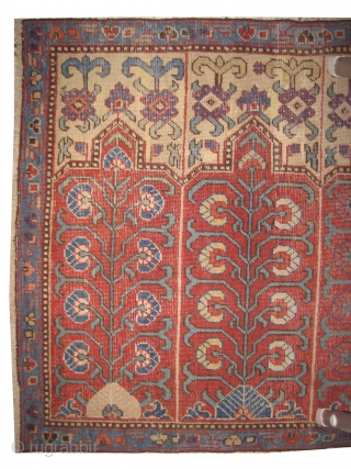 Saff Khotan Samarkand antique. Collector's item.  
Size: 106 x 91 (cm) 3' 6" x 3'feet. Carpet ID: K-3019
Family prayer rug, the knots are hand spun wool, the background color of the  ...