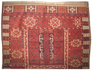 Ersari Engsi Turkmen, antique. Collector's item.Size: 170 x 128 (cm) 5' 7" x 4' 2" feet, carpet ID: K-3129
 High pile, at the center two small holes 1x2 cm old repair, the  ...