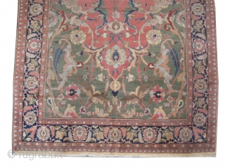 Hajijelili Tabriz Persian knotted circa in 1905 antique. Size: 275 x 177 (cm) 9'  x 5' 10"  carpet ID: P-5023
 The background color is soft green, the center medallion is  ...