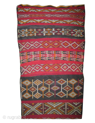 

Kilim, woven with hand spun 100% wool and goat hair, old, 80 x 396 cm, ID: LM-17
Geometric and decorative design, finely woven with hand spun wool and goat hair, in two different  ...