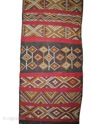 

Kilim, woven with hand spun 100% wool and goat hair, old, 80 x 396 cm, ID: LM-17
Geometric and decorative design, finely woven with hand spun wool and goat hair, in two different  ...