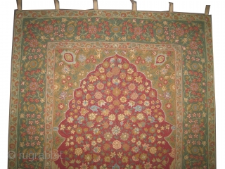 
Mille Fleurs needle work, circa 1910, antique. Collector's item. Size: 190 x 121 (cm) 6' 3" x 4' Carpet ID: A-1065 
Indian embroidery woven with hand spun 100% Pashmina wool. Vegetable dyes.  ...