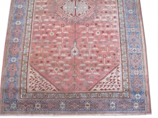 	

Samarkand rug, knotted circa in 1928, semi antique, 280 x 182 (cm) 9' 2" x 6'  carpet ID: MJW-3
The background is light terracotta, the four corners and the center medallion are  ...