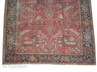 

Heriz Persian, knotted circa in 1915 antique,  337 x 247 (cm) 11' 1" x 8' 1"  carpet ID: P-3611
The black knots are oxidized, the knots are hand spun wool, the  ...