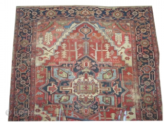 Heriz Persian, knotted  antique,  262 x 242 (cm) 8' 7" x 7' 11"  carpet ID: P-4765
The black knots are oxidized, the knots are hand spun wool, the selvages are  ...