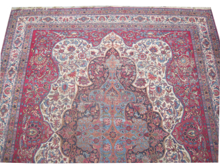 Our new website: www.madayancarpets.ch  

Kirmanshah Persian, knotted circa 1925, antique, 305 x 382 cm / 10'0" x 12'6" feet, ID: P-4763

Vegetable dyes, the knots are hand spun wool, the center medallion  ...
