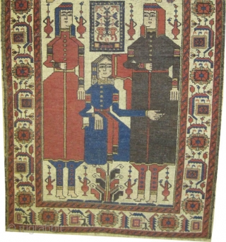 Pictorial Belutch Persian, circa 1911, antique. Collector's item. Size: 208 x 117 (cm) 6' 10" x 3' 10" carpet ID: E-101 Vegetable dyes, the black color is oxidized, the knots are hand  ...