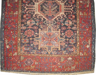 Karadja Persian pair, circa1915 antique,Size: 136 x 106 (cm) 4' 6" x 3' 6" carpet ID: K-5335 
 uniformly short pile, vegetable dyes, indigo background, the last tiny border is missing and  ...