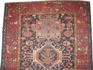 Karadja Persian pair, circa1915 antique,Size: 136 x 106 (cm) 4' 6" x 3' 6" carpet ID: K-5335 
 uniformly short pile, vegetable dyes, indigo background, the last tiny border is missing and  ...