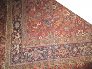 
Heriz Persian knotted circa in 1926, 410 x 310 (cm) 13' 5" x 10' 2"  carpet ID: P-1892
The black knots are oxidized, the knots are hand spun wool, the selvages are  ...