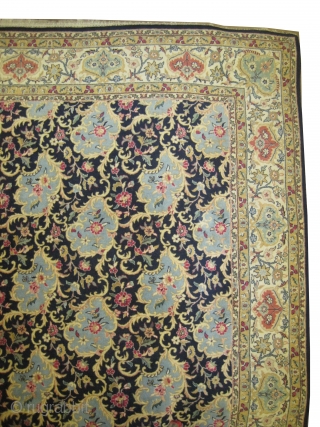 

Tabriz semi antique, 362 x 260 (cm) 11' 10" x 8' 6"  carpet ID: P-6071
Very rare design, the background is indigo, all over design, the surrounded large border is ivory, the  ...