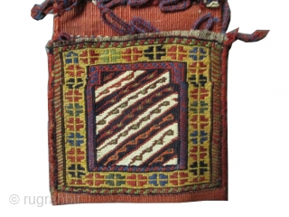 
Saddle bag Soumak Caucasian woven circa in 1895 antique, collector's item, 45 x 21 (cm) 1' 6" x 8"  carpet ID: SA-1140
Woven with two different technique, Soumak and flat with hand  ...