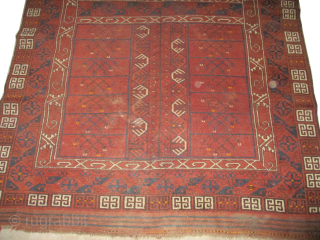 Ensi Turkmen, knotted circa 1880, antique, 138 x 191 cm, ID: HGW-4
Vegetable dyes, collectors item, both edges are finished with 4 to 8cm kilim, the shirazi borders are woven on two lines  ...