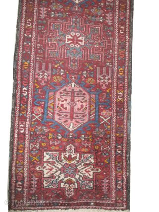 Our new website: www.madayancarpets.ch
Karadja Persian, knotted circa 1930 semi-antique, 59 x 168 cm / 1'11" x 5'6" feet, ID: BRDI-29
The knots are hand spun wool, vegetable dyes, rust background, geometric design, in ...