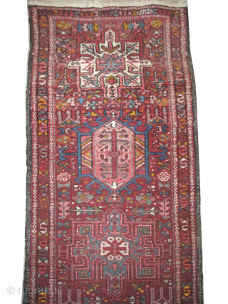 Our new website: www.madayancarpets.ch
Karadja Persian, knotted circa 1930 semi-antique, 59 x 168 cm / 1'11" x 5'6" feet, ID: BRDI-29
The knots are hand spun wool, vegetable dyes, rust background, geometric design, in ...