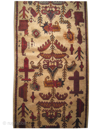 Our new website: www.madayancarpets.ch
Belutsch Afghan, 60 x 275 cm / 2'0" x 9'0" feet, ID: T-797
Historical subject, designed with airplanes, helicopters, etc. The knots, warp and weft threads are wool. Both edges ...