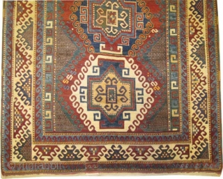 Bordjalou-Kazak Caucasian, circa 1890, antique. Collector's item, Size: 230 x 170 (cm) 7' 6" x 5' 7" carpet ID: H-353  acceptable condition, nice example, vegetable dyes, the black color is oxidized,  ...