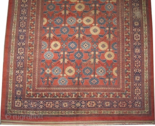 Yarkand antique. Collector's item. Size: 250 x 162 (cm) 8' 2" x 5' 4"  carpet ID: K-2256 
Vegetable dyes, the black color is oxidized. At the left side border the knots  ...