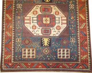 Karatchoph Caucasian, antique, collectors item, Size: 208 x 179 (cm) 6' 10" x 5' 10" carpet ID: K-5647
 Vegetable dyes, the black color is oxidized, the knots are hand spun wool, the  ...