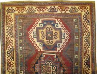 Bordjalou-Kazak Caucasian, circa 1890, antique. Collector's item, Size: 230 x 170 (cm) 7' 6" x 5' 7" carpet ID: H-353  acceptable condition, nice example, vegetable dyes, the black color is oxidized,  ...