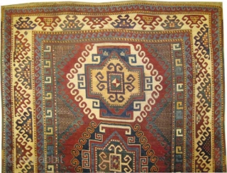 Bordjalou-Kazak Caucasian, circa 1890, antique. Collector's item, Size: 230 x 170 (cm) 7' 6" x 5' 7" carpet ID: H-353  acceptable condition, nice example, vegetable dyes, the black color is oxidized,  ...