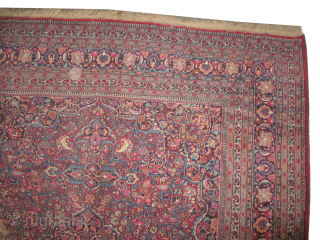 Meshed Persian, knotted circa 1925 antique, 314 x 430 cm,  ID: P-5199
The knots are hand spun wool, the black knots are oxidized, the background is rust, the center medallion and the  ...