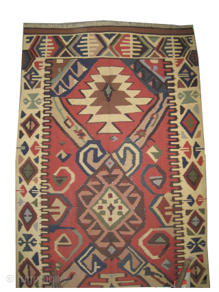 Our new website: www.madayancarpets.ch fully optimized!
Bessarabian Kilim, woven circa 1920 antique, collector's item, 150 x 285 cm / 4'11" x 9'4" feet, ID: A-932
In good condition, vegetable dyes, woven ...