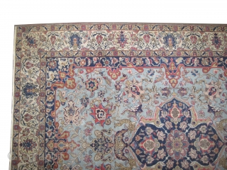 
Tabriz Persian, semi antique, 350 x 267 (cm) 11' 6" x 8' 9"  carpet ID: P-5137
The knots are hand spun lamb wool, the background color is sky blue decorated with flowers  ...