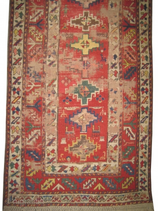 

Gendja Caucasian, knotted circa 1890, antique, collectors item, 287 x 90 cm,  ID: K-4443
The black knots are oxidized, the knots are hand spun wool, the warp and the weft threads are  ...