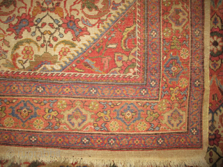 
Ziegler-Mahal Persian, knotted circa 1900 antique, collectors item, 324 x 227 cm, ID: P-4251
Vegetable dyes, the black knots are oxidized, the knots are hand spun lamb wool, the background is ivory, the  ...