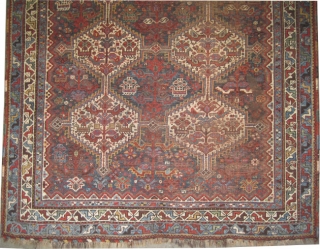 Shiraz Khamse Persian, circa 1905, antique. Collector's item, Size: 189 x 157 (cm) 6' 2" x 5' 2"  carpet ID: K-4109 
vegetable dyes, the black color is oxidized, the warp and  ...