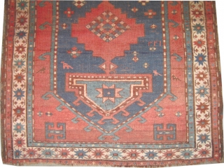  Fachralo-Kazak Caucasian, twice dated 1333 = 1914, antique. Size: 128 x 104 (cm) 4' 2" x 3' 5"  carpet ID: K-5080 
The black color is oxidized, the warp and the  ...