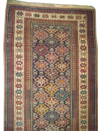 	

Fachralo-Kazak Caucasian knotted circa in 1918 antique, collectors item, Size: 258 x 102 (cm) 8' 6" x 3' 4"  carpet ID: RS-222
In good condition, high pile, indigo background with all over  ...