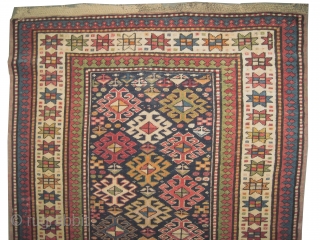 	

Fachralo-Kazak Caucasian knotted circa in 1918 antique, collectors item, Size: 258 x 102 (cm) 8' 6" x 3' 4"  carpet ID: RS-222
In good condition, high pile, indigo background with all over  ...