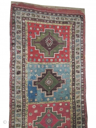 Konya Turkish, knotted circa in 1910, antique, collectors item, 110 x 348 cm, carpet ID: LUB-8
The knots, the warp and the weft threads are hand spun wool. The black color is oxidized,  ...