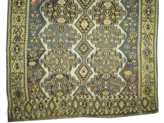 
Erzroum Anatolian kilim, woven circa 1870 antique, collectors item, 283 x 163 cm, ID: A-1280
Vegetable dyes, the black color is oxidized, woven with hand spun 100% wool, geometric design, two pieces are  ...