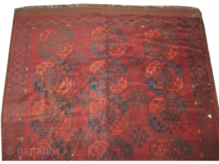 
Ersari Turkmen, knotted circa 1875 antique, collectors item, 220 x 293 cm, ID: MMM-60
The knots, the warp and the weft threads are mixed with hand spun lamb wool (silky wool) and goat  ...