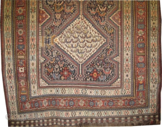 	

Shiraz Khamseh Persian circa 1885, antique, collector's item, Size: 292 x 175 (cm) 9' 7" x 5' 9"  carpet ID: K-5792 
vegetable dyes, the black color is oxidized, the knots are  ...