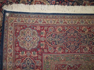 Kashan Kurk Persian, knotted circa in 1935, 340 x 483 cm, carpet ID: LUB-1
The knots are hand spun lamb wool, the background is indigo, the center medallion and the corners are soft  ...