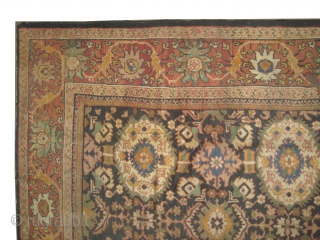 Mahal Persian, knotted circa in 1895 antique,  368 x 270 (cm) 12' 1" x 8' 10"  carpet ID: P-4290
The black knots are oxidized, all over design, the background is indigo,  ...