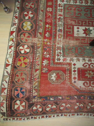 Sevan Kazak Caucasian, knotted circa 1860 antique, collectors item, 160 x 214 cm, ID: SG-10
In poor condition.                
