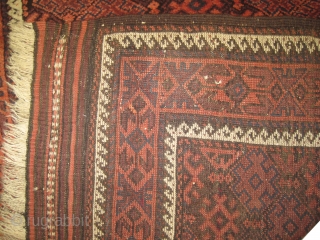 Belutch Persian, circa 1915, antique, size: 106 x 175cm, carpet ID: BRDU-1
Vegetable dyes, the warp and the weft threads are 100% wool, good condition, the black color is oxidized, the knots are  ...